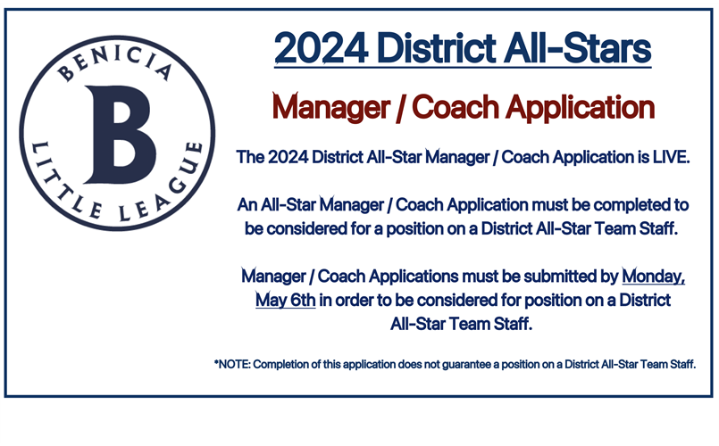 2024 District All-Stars - Manager/Coach Application